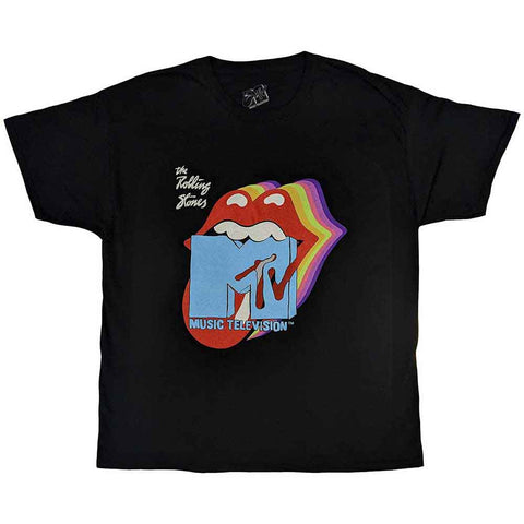 MTV Unisex T-Shirt: Rolling Stones Rainbow Shadow Tongue