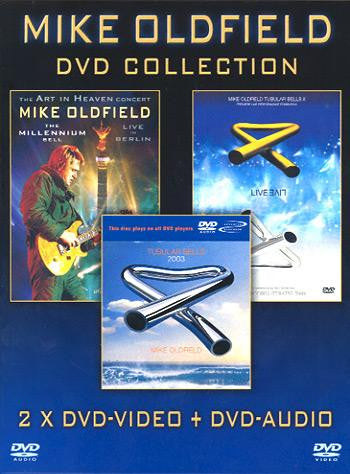 DVD cover featuring Mike Oldfield with concert imagery and the "Tubular Bells" album.