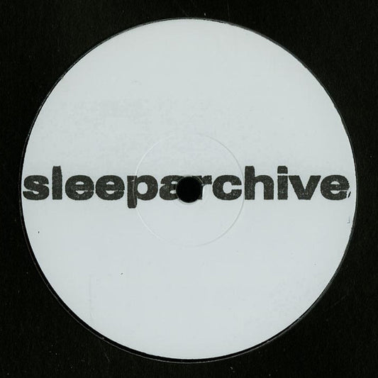 White vinyl record with black "sleeparchive" text and a center hole.