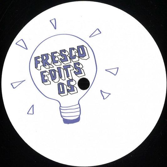 White vinyl record label with a purple lightbulb and radiating lines.