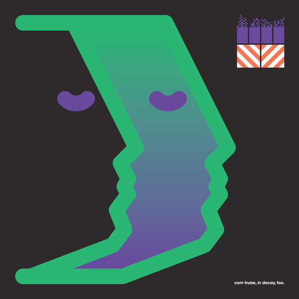 Abstract album cover with a green and blue wavy face profile.