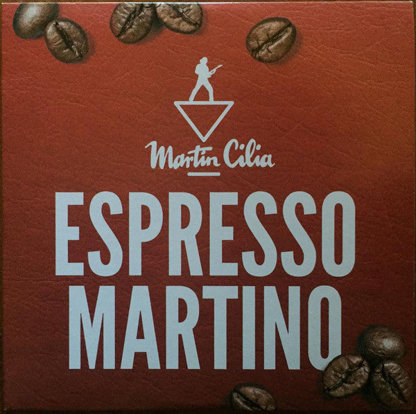 Red CD case with white text “Espresso Martino” and coffee bean graphics.