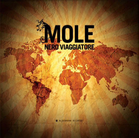 Album cover for "Mole - Nero Viaggiatore" featuring a world map.