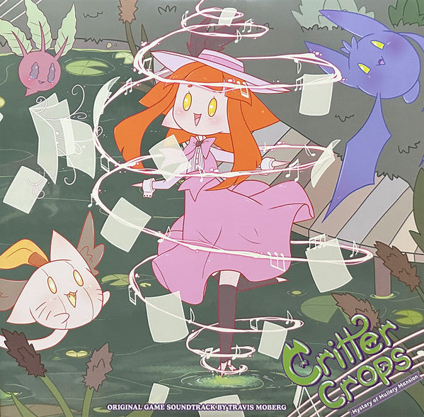 Album cover with a red-haired girl, blue creature, and floating papers.
