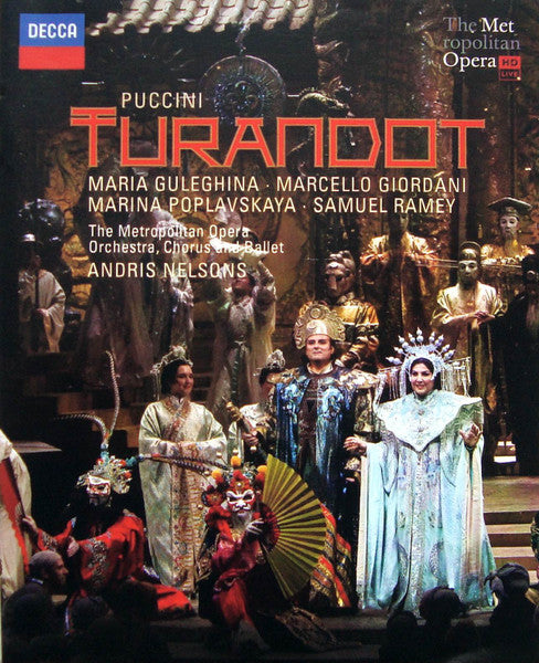 Blu-ray cover for Puccini’s *Turandot* opera featuring stage performers.