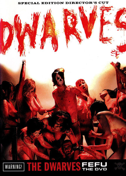 DVD cover for "The Dwarves," featuring disturbing imagery of nude figures.