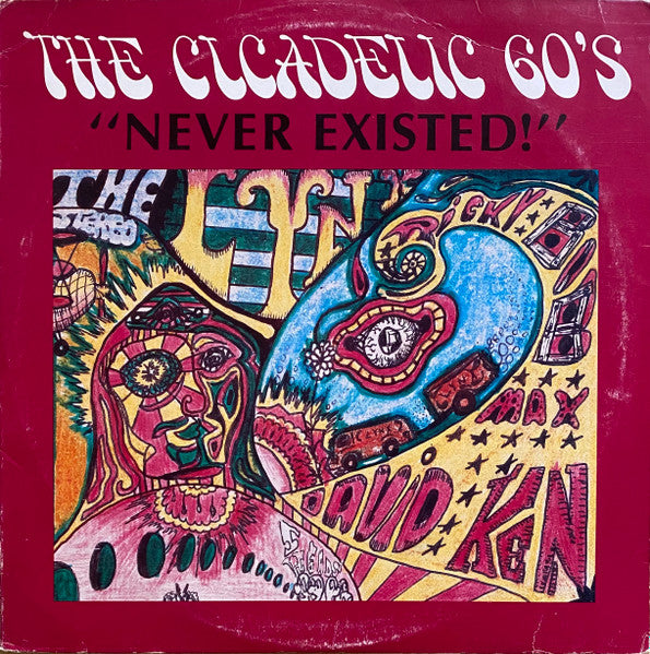 Psychedelic 1960s album cover with colorful, surreal illustrations and bold text.