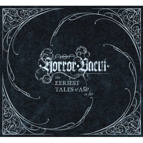Dark blue cover with white ornate swirls and text reading Horror Vacui.