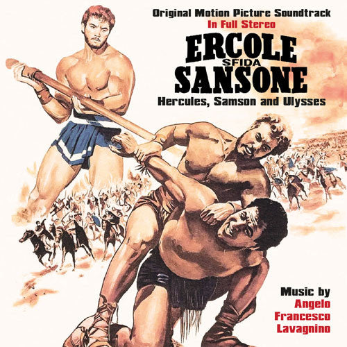Movie poster depicting Hercules and Samson wrestling, with a fiery background.