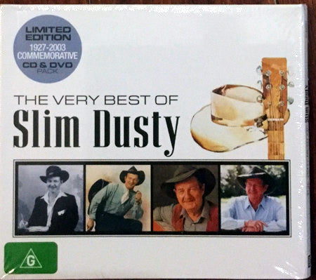 Slim Dusty CD/DVD pack with photos of the artist in a cowboy hat.