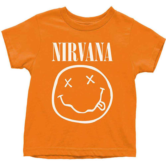 White toddler t-shirt with a yellow smiley face, size 5 years.