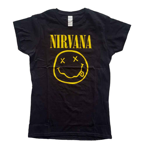 Nirvana Ladies T-Shirt: Yellow Happy Face