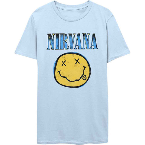 Nirvana Unisex T-Shirt: Xerox Happy Face Blue