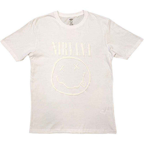 Nirvana Unisex Hi-Build T-Shirt: White Happy Face (White-On-White)