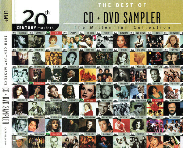 CD and DVD sampler cover featuring many small portraits of musicians.