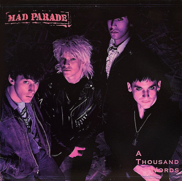 Album cover for Mad Parade’s “A Thousand Words” featuring three young men.