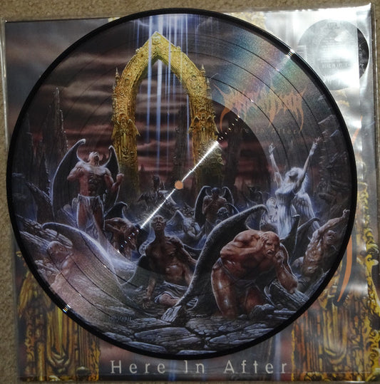Immolation Here In After picture disc vinyl featuring dark fantasy artwork of winged figures.