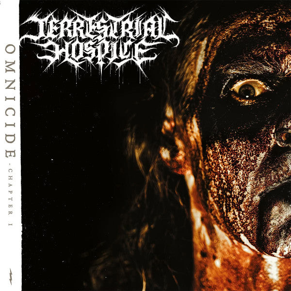 CD cover: close-up of a distressed face with dark, textured markings.