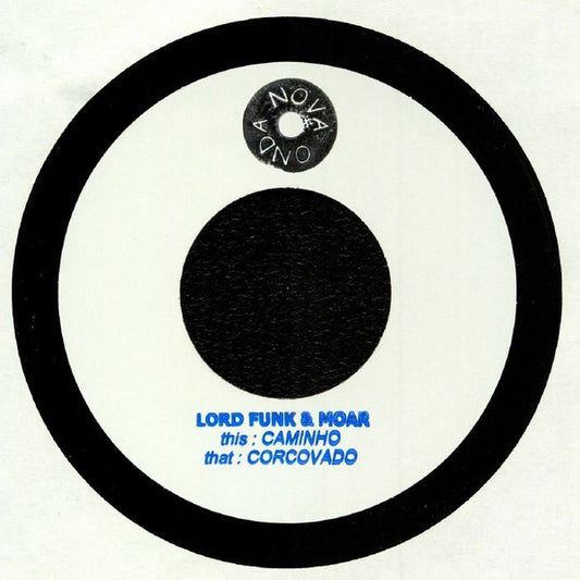 Black and white vinyl record label with blue text: "Lord Funk & Moar".