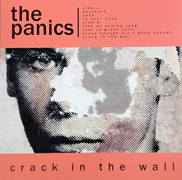 Vinyl record cover for "The Panics - Crack In The Wall" with halftone face.