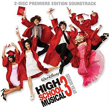 High School Musical 3" DVD cover featuring graduating students jumping in celebration.