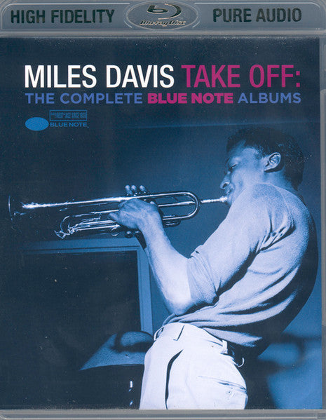 Blu-ray cover for Miles Davis’ “Take Off,” featuring a black and white portrait.