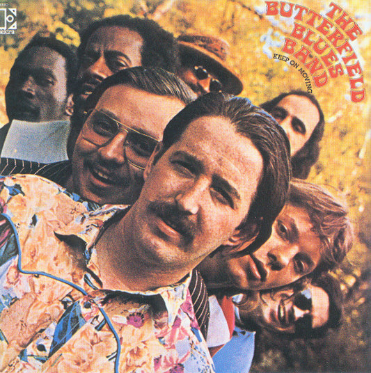 Album cover for The Butterfield Blues Band’s “Keep On Moving,” featuring band members.