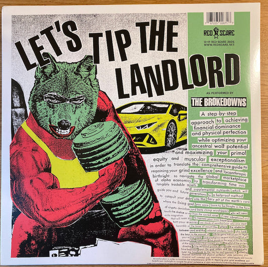 Vinyl record cover: a dog lifting weights, text reads "Let's Tip The Landlord".