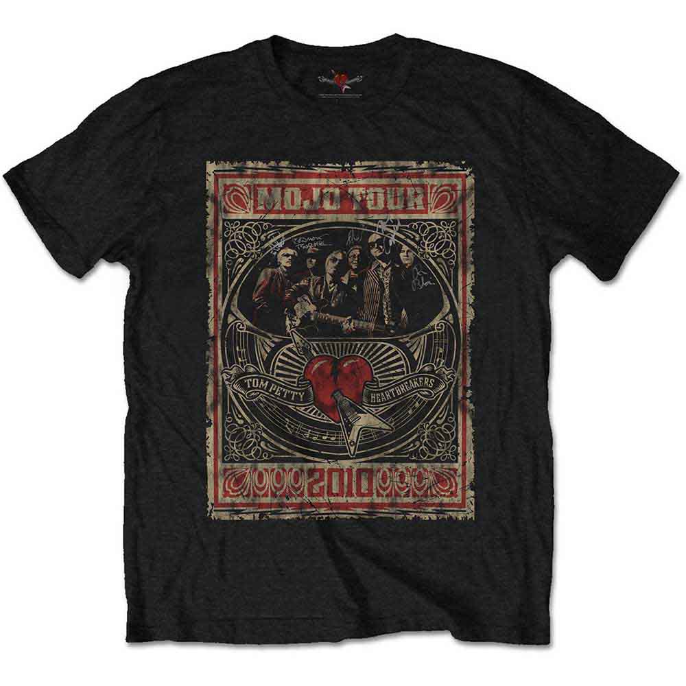 Black t-shirt with vintage-style poster graphic of Tom Petty & The Heartbreakers.