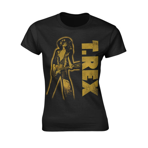 T-Rex T Shirt Guitar Stance Distressed Logo Official Womens Skinny Fit Black XL