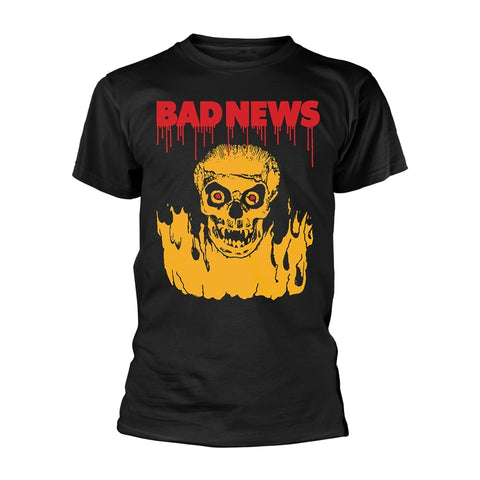 Bad News T Shirt Fireskull Band Logo Comic Strip New Official Mens Black