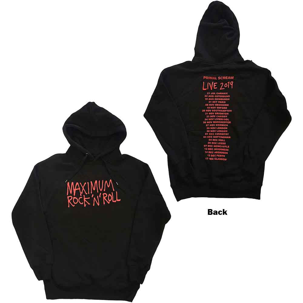 Primal Scream Unisex Pullover Hoodie: Maximum RnR (Back Print) (Ex-Tour) (XX-Large)