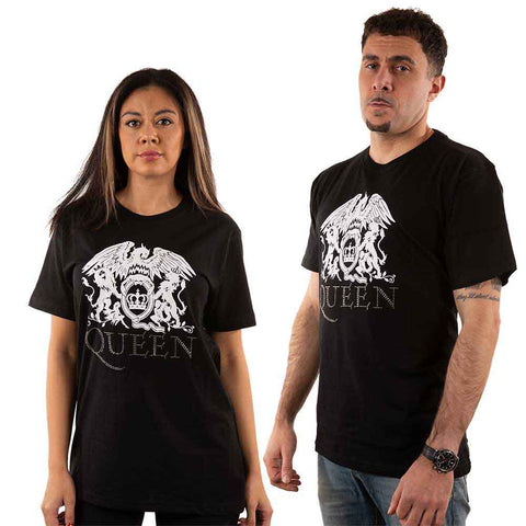 Queen Unisex T-Shirt: Crest Logo (Embellished)