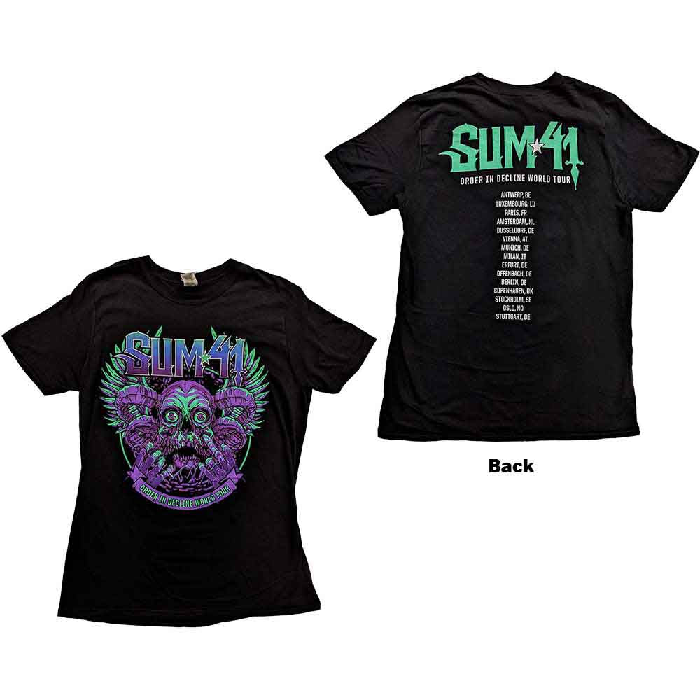 Sum 41 Unisex T-Shirt: Order In Decline Tour 2020 Purple Skull