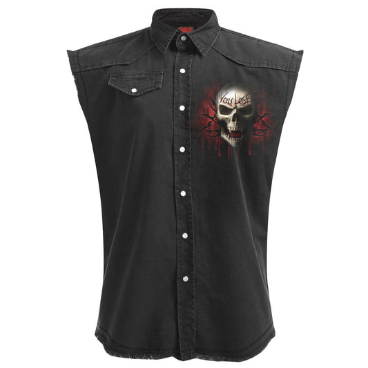 Black sleeveless shirt with a red and white skull and "GAME OVER" graphic.