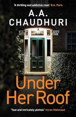 Book cover: dark house exterior, orange title “Under Her Roof.”