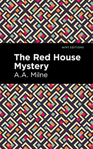 Book cover: "The Red House Mystery" by A.A. Milne, geometric pattern.