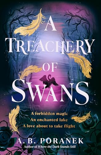 Book cover: dark forest, swan silhouette, and falling golden feathers.