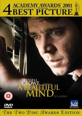 DVD cover for "A Beautiful Mind" featuring Russell Crowe’s portrait.