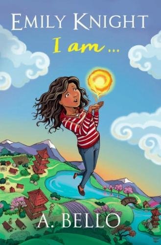Book cover: girl holding glowing orb above a colorful landscape.