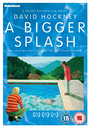 "A Bigger Splash" DVD cover featuring a man standing by a pool with a diver.