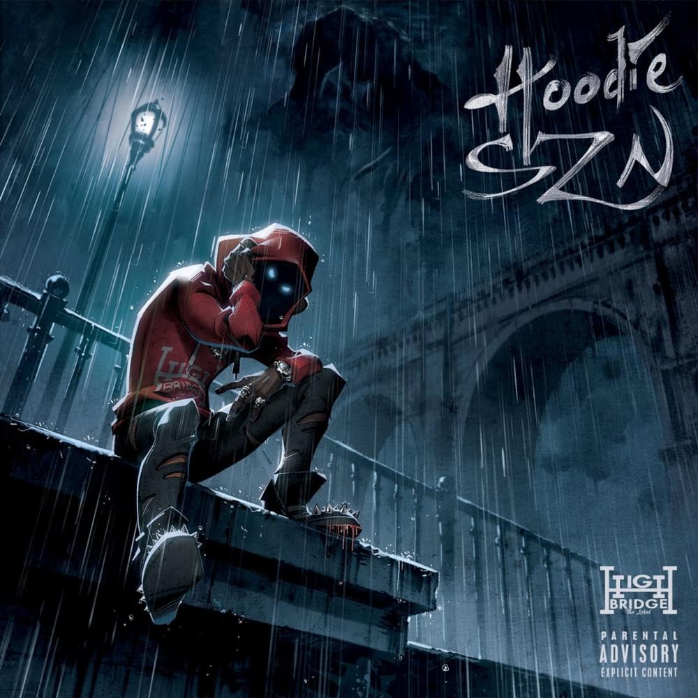 “Hoodie SZN” vinyl record with a hooded figure in the rain.