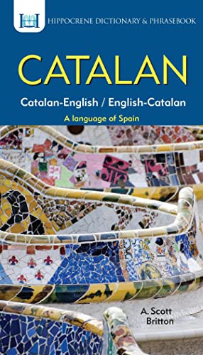 Catalan-English dictionary and phrasebook cover with colorful mosaic park bench.