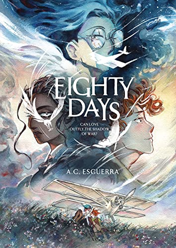Book cover for “Eighty Days” featuring portraits and an airplane.
