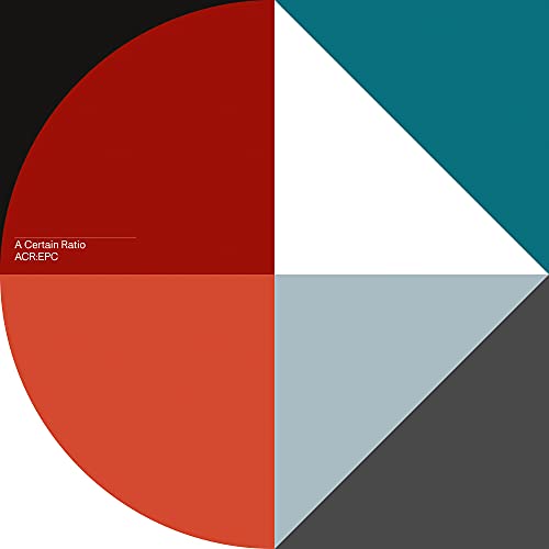 Abstract album cover with a red circle and geometric shapes in teal, white, and grey.