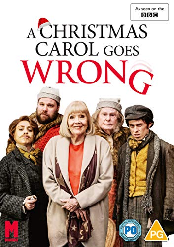 “A Christmas Carol Goes Wrong” DVD cover featuring a cast in Victorian attire.
