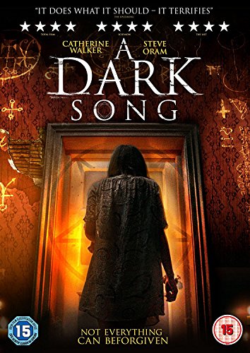 "A Dark Song" DVD cover featuring a woman in a dark dress holding a candle, with a red patterned background.