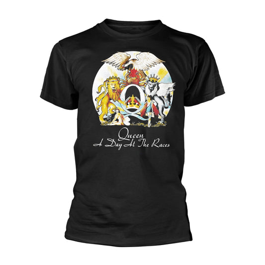 Black t-shirt with Queen’s “A Day At The Races” album art.