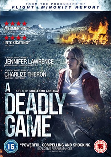 DVD cover for “A Deadly Game” featuring Jennifer Lawrence and burning landscape.