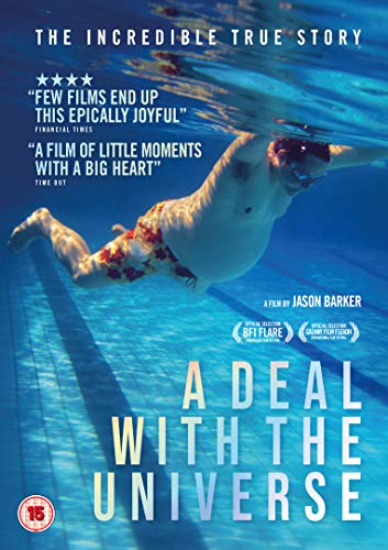 Man swimming freestyle underwater, DVD cover for “A Deal With The Universe”.